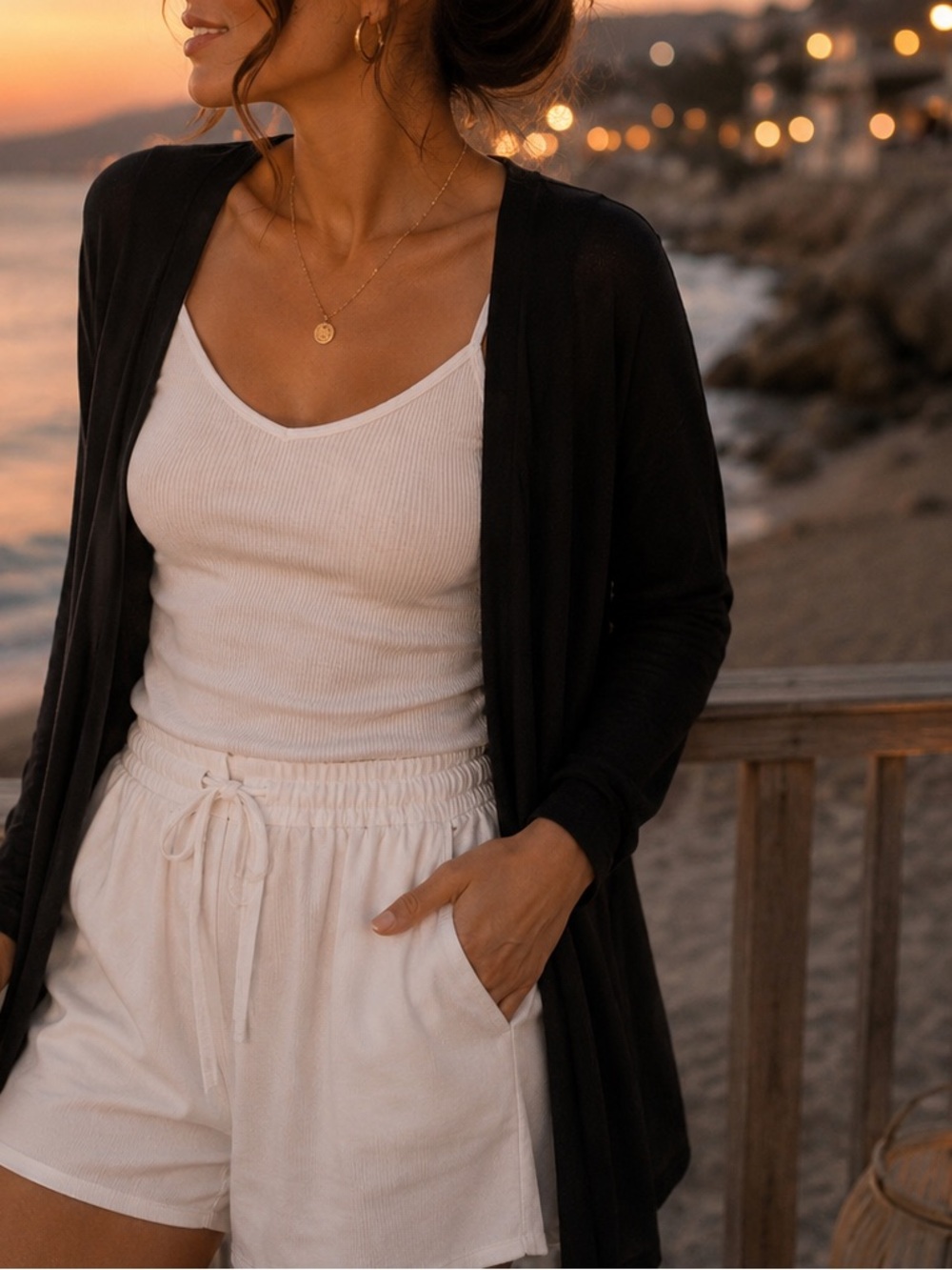 Garcia Black Lightweight Open Front Cardigan Minimalist Layer Size S